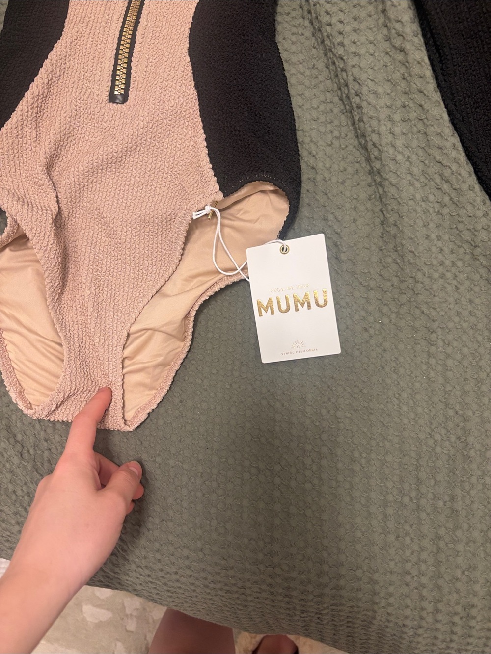 Show Me Your MuMu Surfside Black and Beige Long-Sleeve One-Piece Swimsuit - Picture 3 of 3